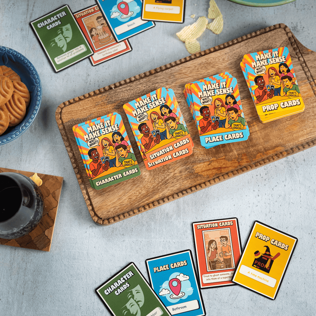 Make It Make Sense storytelling party card game complete set with 112 cards across four wild categories